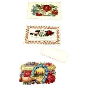 Antique Victorian Calling Cards Embossed Die Cut Floral Romantic Lot of 3